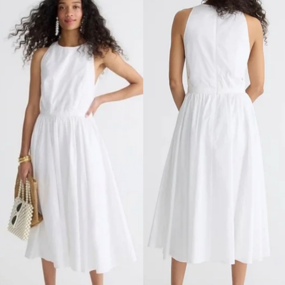 NWT* J. Crew High-Neck Cotton Poplin Midi Dress White Size 10 Minimalist Event